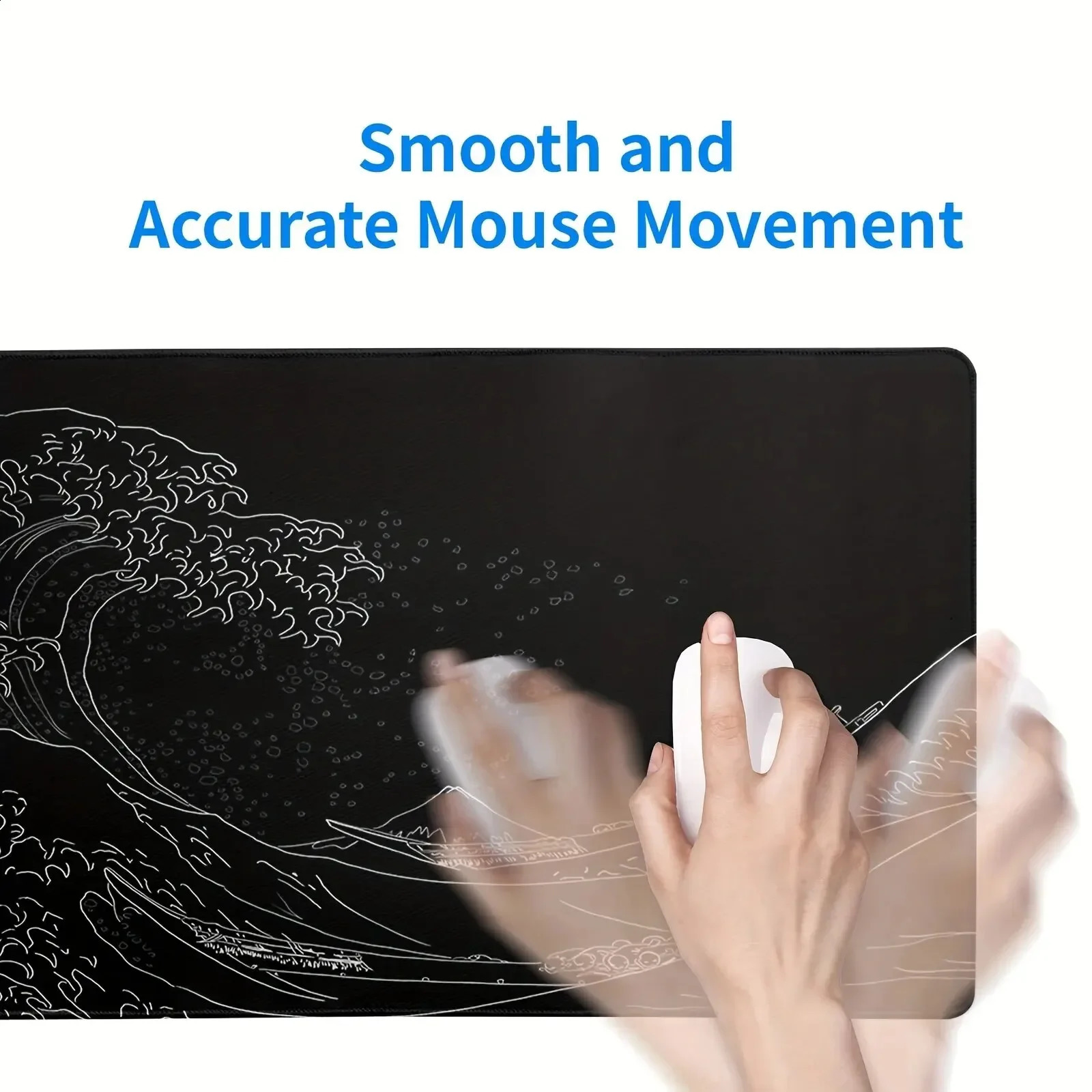 1Pcs Black Sea Wave Large Mouse Pad 700300mm Extended Gaming Desktop with Stitched NonSlip Rubber Base Keyboard 250213