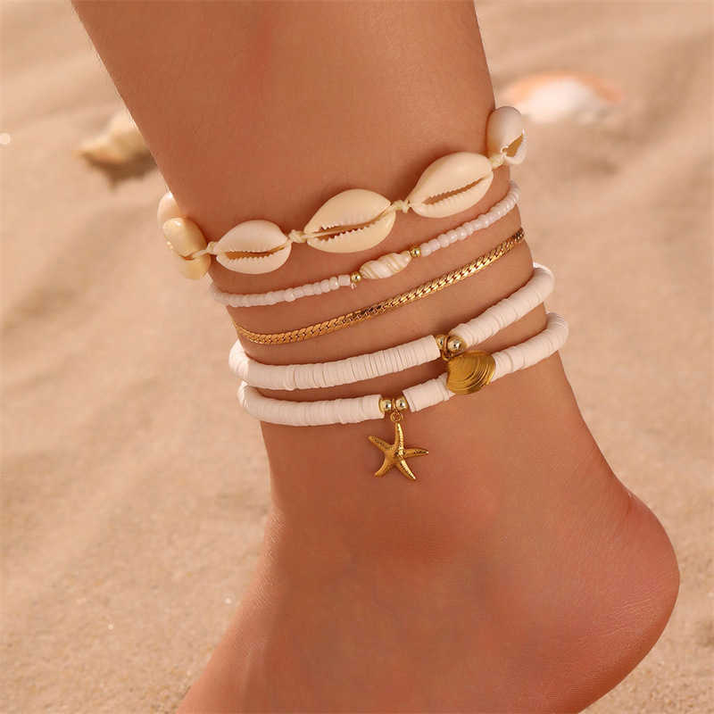 Pendant Necklaces FZ0402 Marine Conch Shell Pendant Womens Foot Chain Beach Vacation Style Shell Womens Foot Accessories H25219