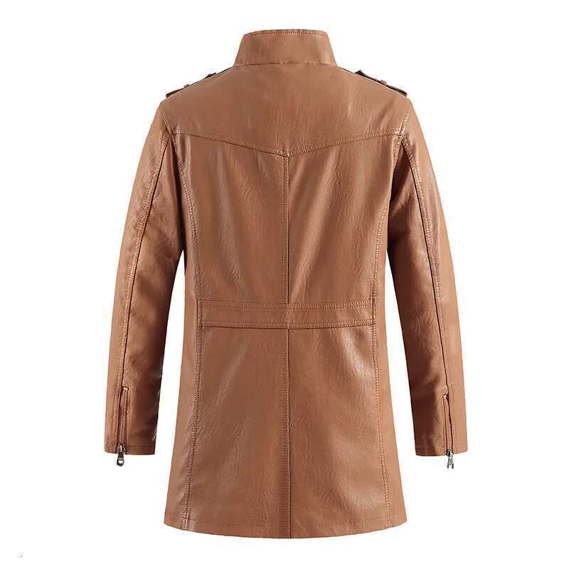 Men's thin leather biker jacket, long coat, warm outdoor clothing, casual fashion, vintage clothing, new, optics, smile, winter