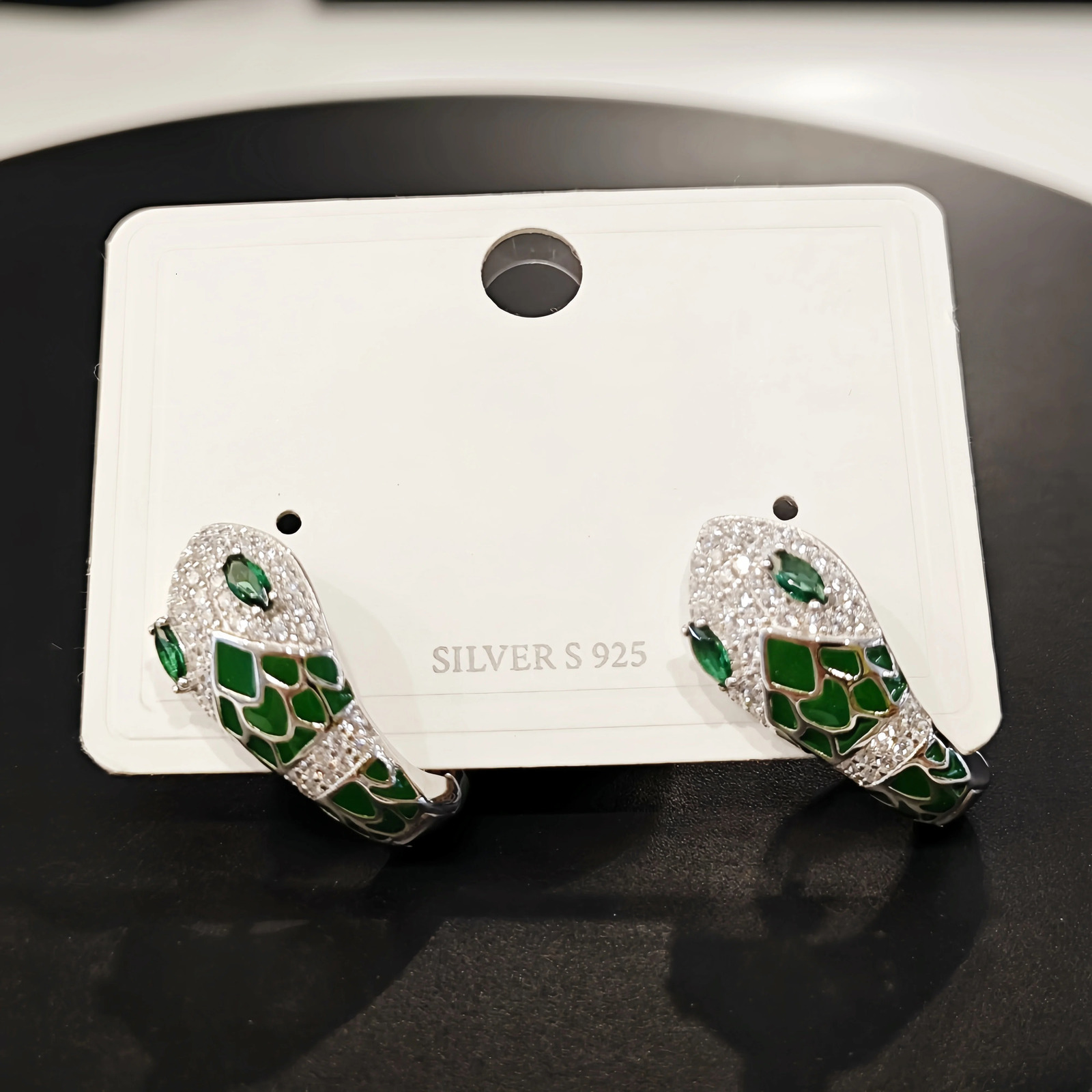 925 sterling silver snake earrings for women fashionable and elegant sparkling green zircon snake custom ring earrings 250220