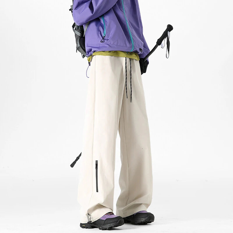 LAPPSTER Black Mens Outdoor Zipper Casual Jogger Pants Hiking Waterproof Pockets Y2k Windbreak Climbing Sweatpants Trousers 250220