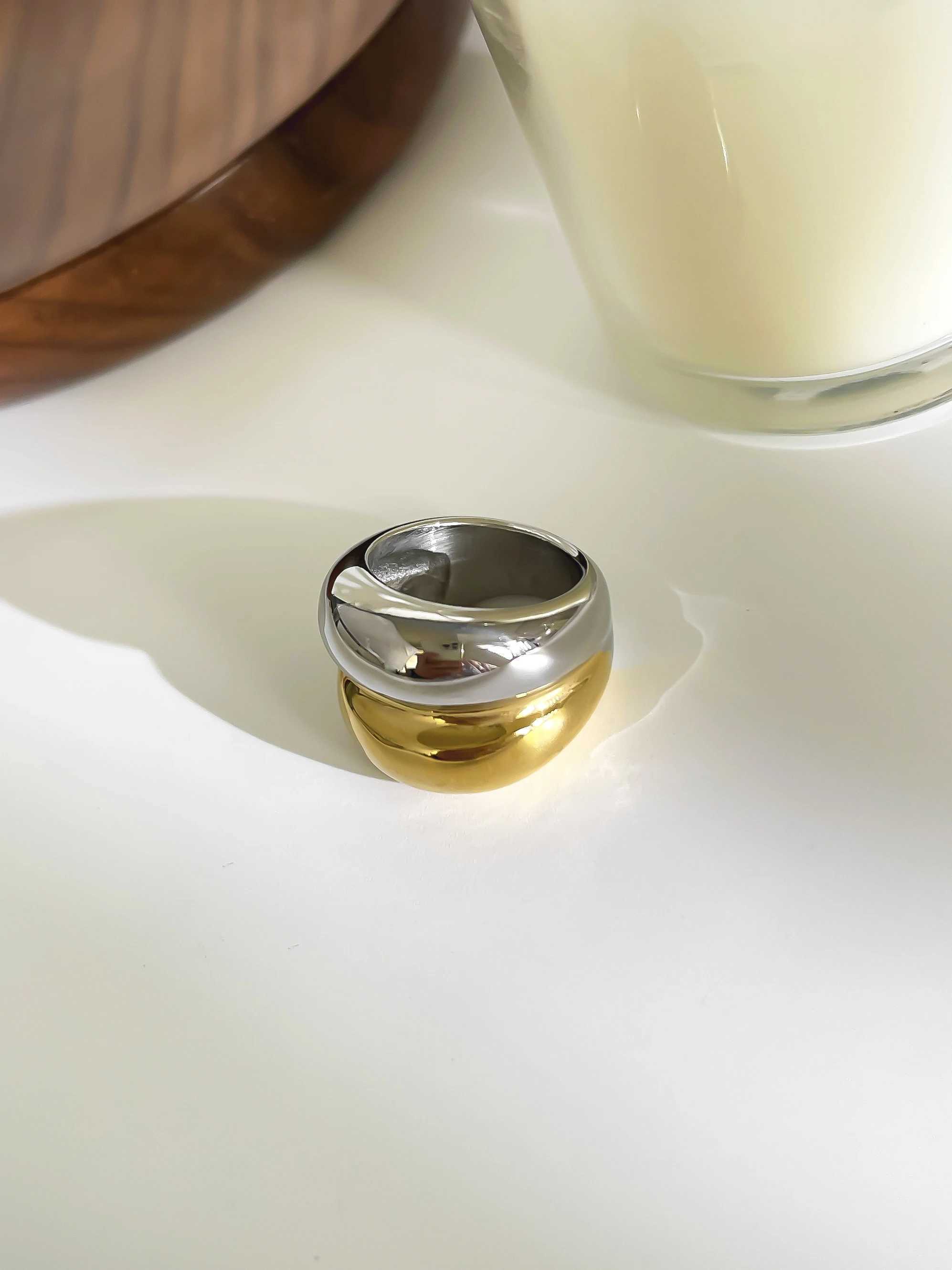 Perisbox Trendy 18K Pvd Gold Silver Plated Two-tone Chunky De Rings for Wen Men Stainless Steel Double Layer Wide Ring Punk X250220