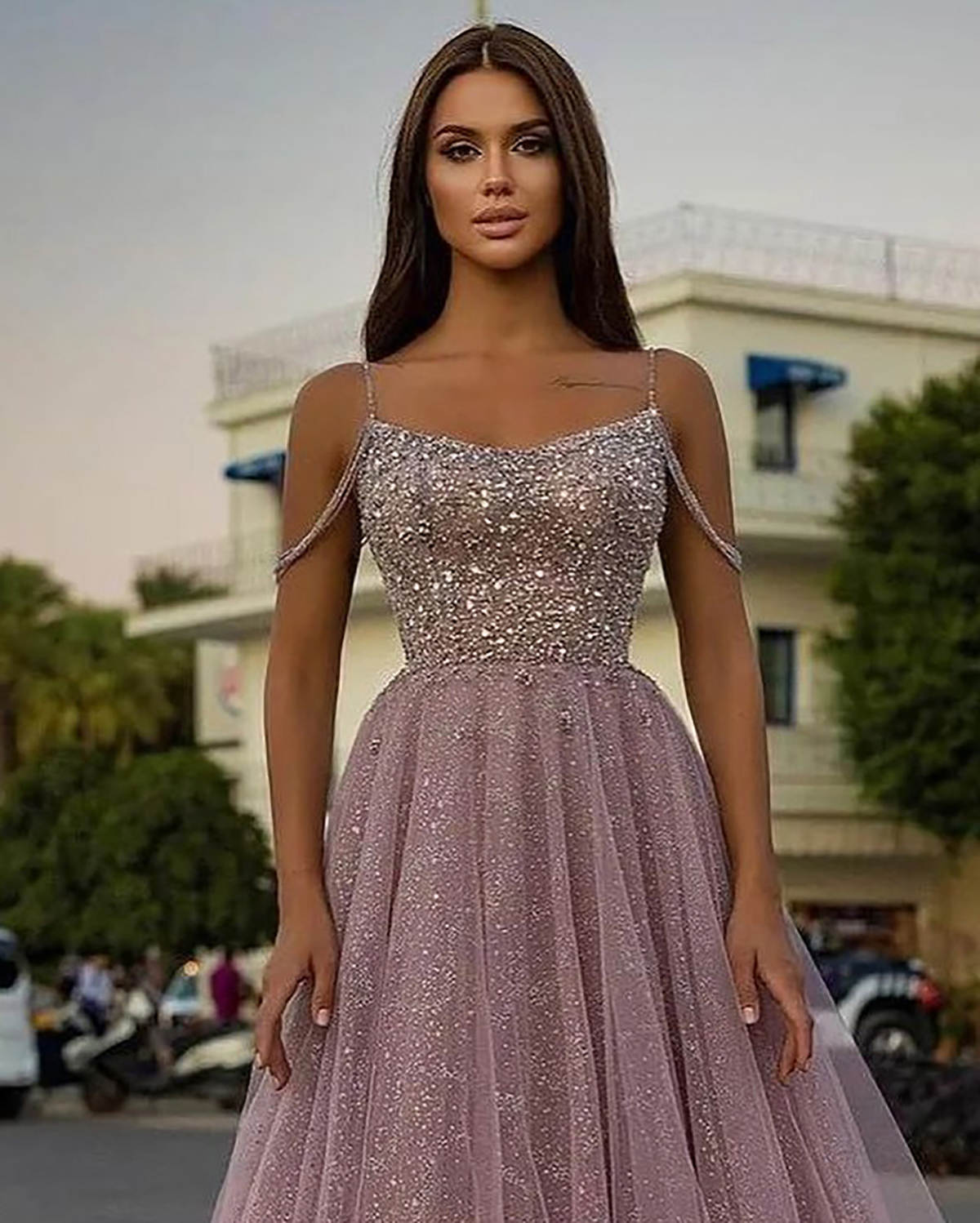 Graceful Glitter A-Line Tulle Prom Dresses For Women Sequins Evening Party Dresses Floor-Length Gowns 2025 Special Occasion Customized Vestido de novi