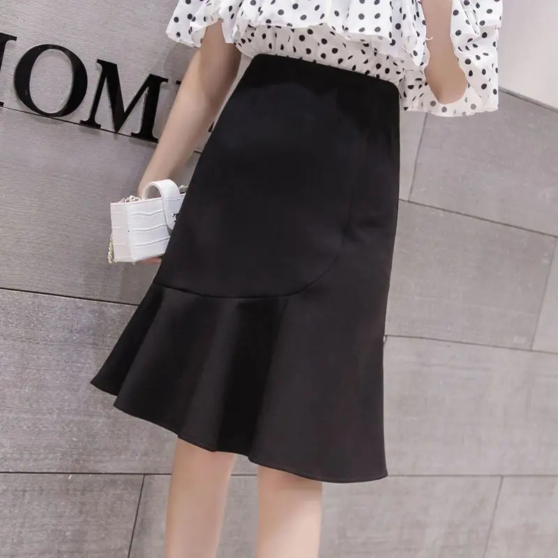Ladies Temperament Lace Solid Color High Waist Fishtail Skirt Summer Fashionable Zipper Slim Aline Women Clothing Ruffles 250220