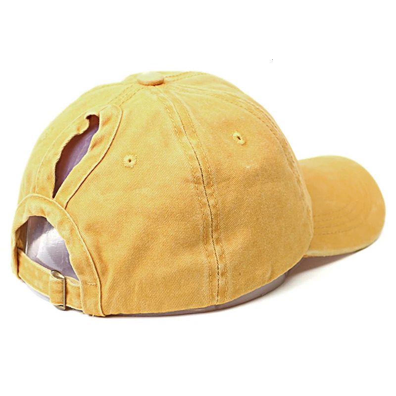 Womens hollow outdoor ponytail baseball cap washed denim hunting cap cotton outdoor sports simple Vintag Visor casual cap 250214