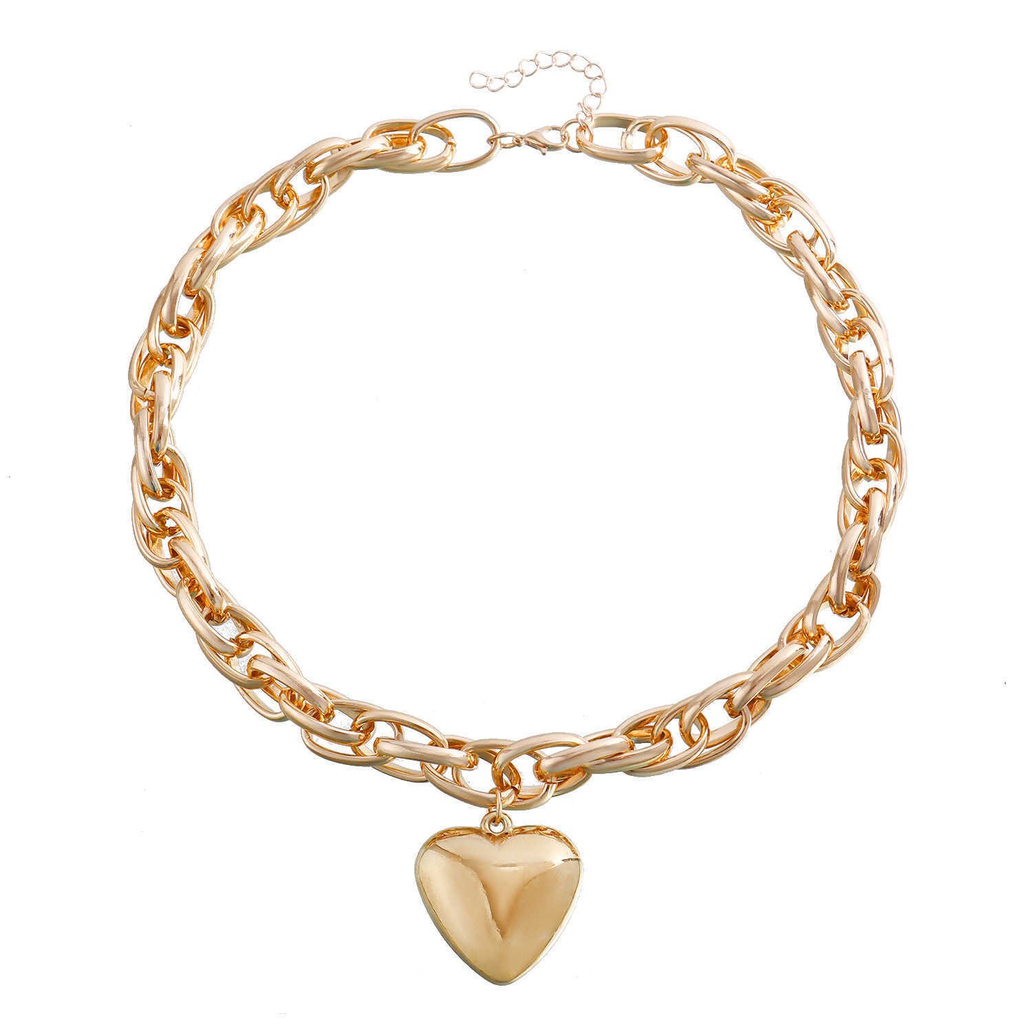 Pendant Necklaces Adornment cool style hollow out thick O-chain large peach heart pendant necklace with exaggerated love niche necklace H25219