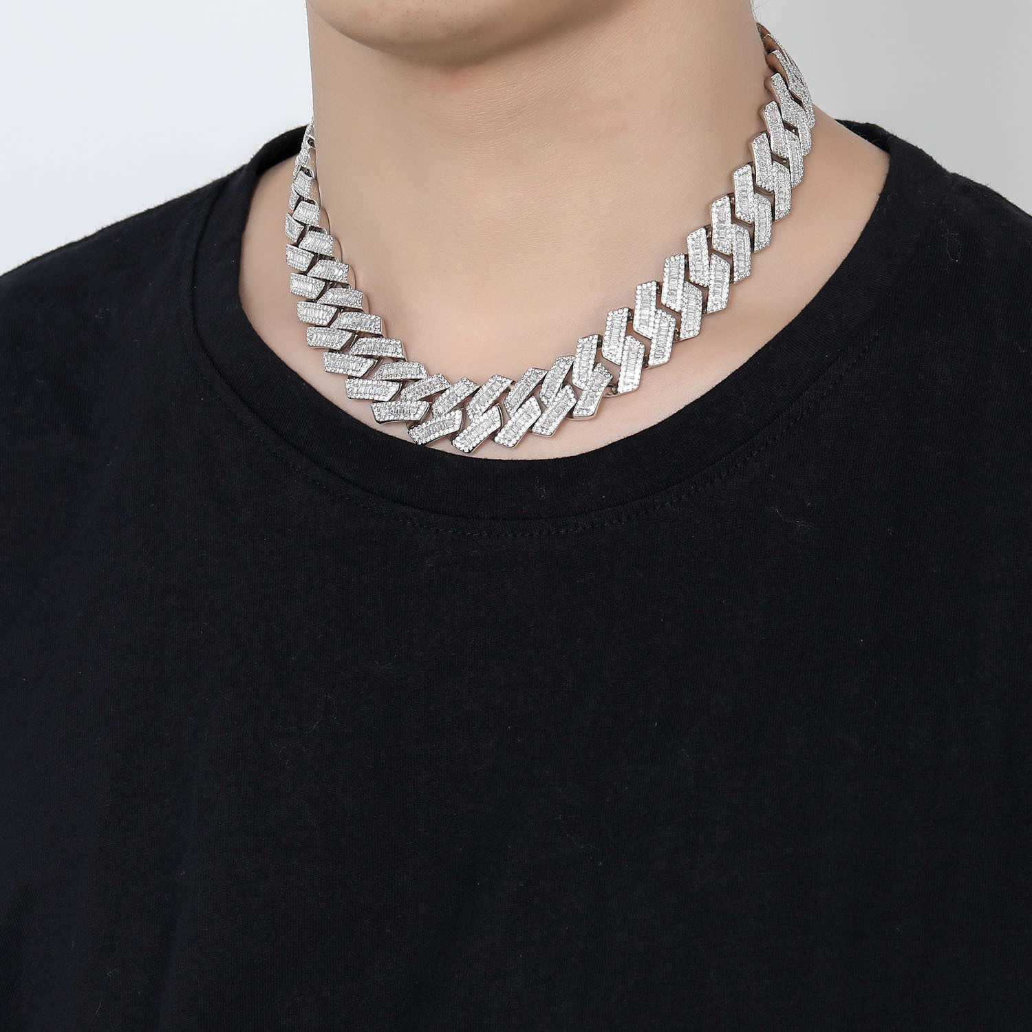 AAA GEMS Hip Hop Jewelry 20MM White Gold Plated Iced Out Cuban Link CZ Prong Cuban Link Chain Necklace Diamond Cuban Chain