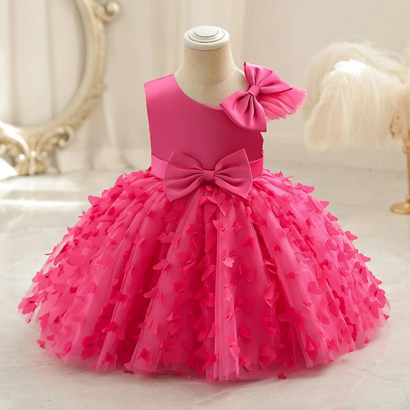 Bow Baby Girls White Baptism Dress Butterfly Tulle Infant 1st Birthday Wedding Gown Flower Princess Party Dresses 250117