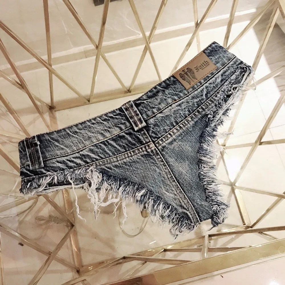 Qisin womens sexy low waist hole tassel denim shorts jeans thong shorts womens shorts 250219