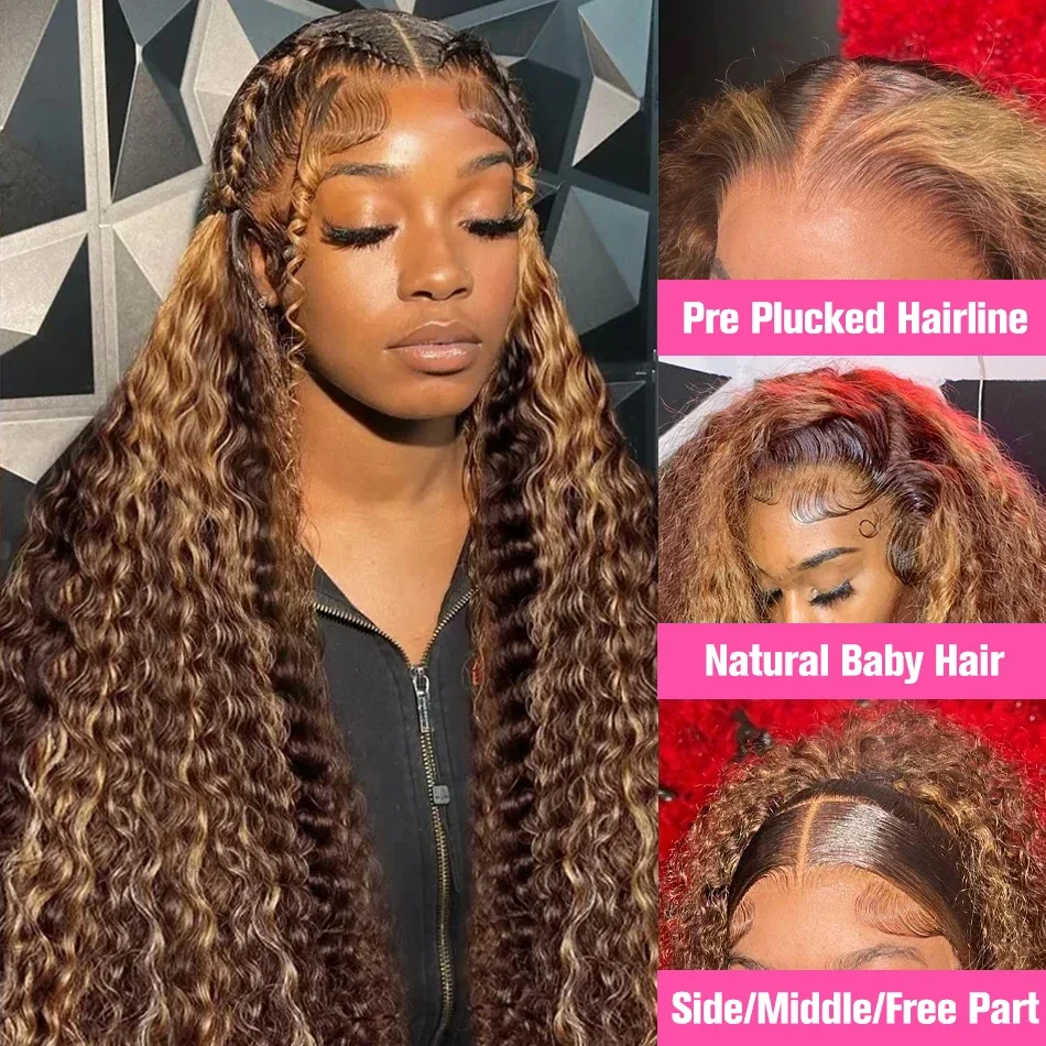 Free shipping Brazilian Highlight Human Hair HD Lace 13x6 Deep Frontal Wig 13x4 Water Wave Ombre Curly Synthetic Wigs for Women