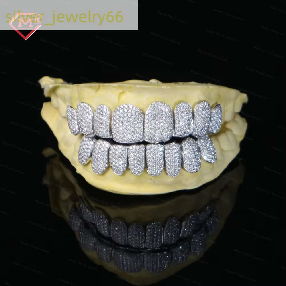 Hip Hop Custom Teeth Sier Top 10 Bottom Iced Out Vvs Dia Moissanite Grillz