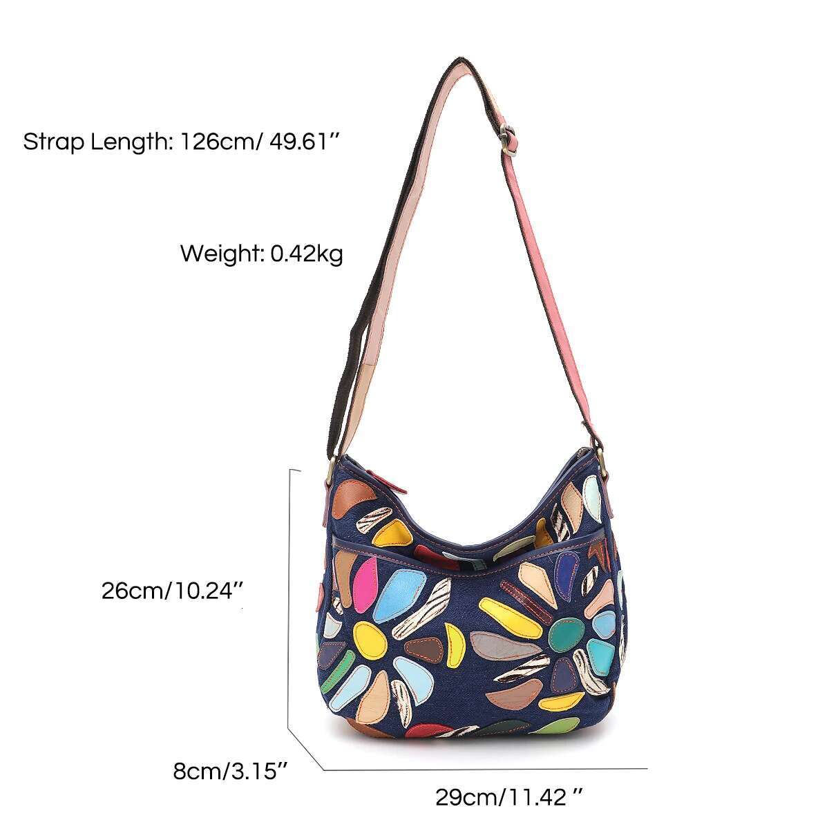 SC Random Colorful Leather Patchwork Canvas Shoulder Bag For Women Multi Pockets Cross Body Handbag Vintage Casual Daily