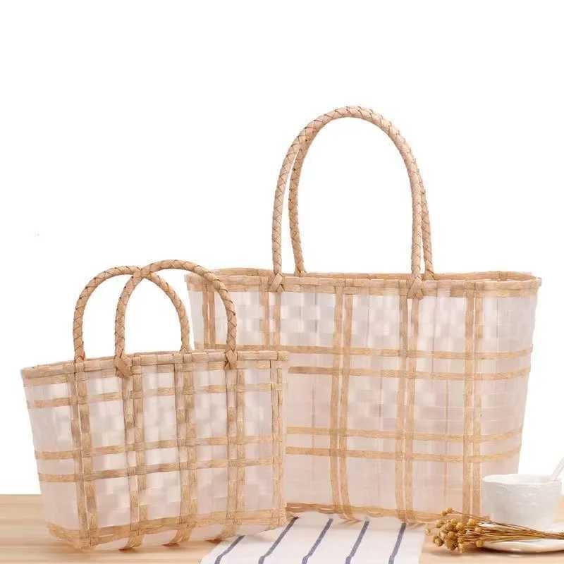 New Transparent Plastic Woven Bag Women Summer Beach Vacation Handbag INS Trendy Shopping Basket Wrist Bag Shopping Street Bag Z250219