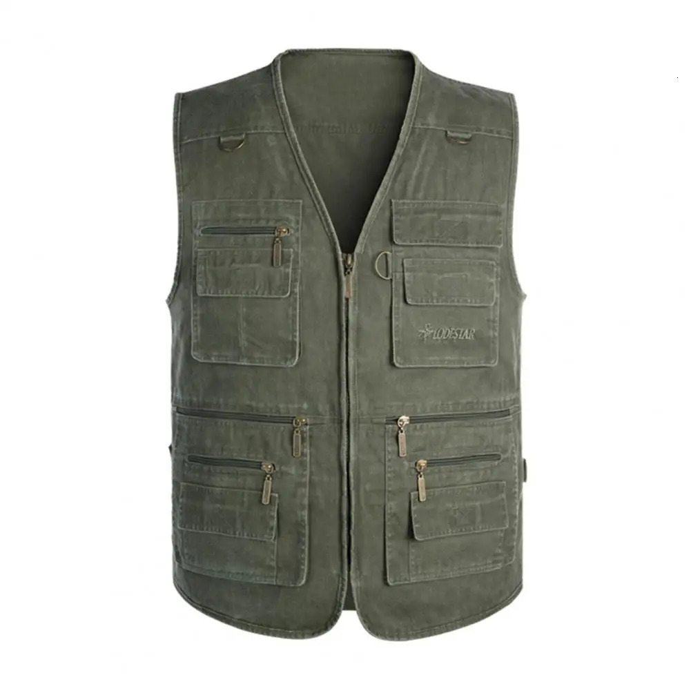 Male Casual Summer Big Size Men Waistcoat Solid V Neck Sleeveless Multi Pockets Pograph Waistcoat Outdoor Vest Fishing Coat 250219