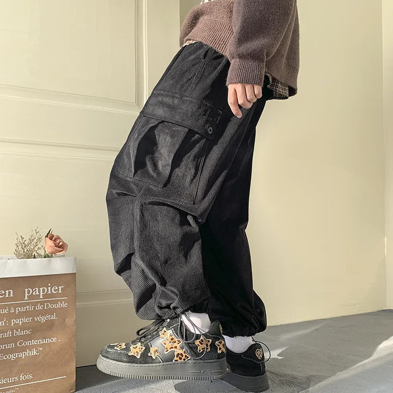 Mens Brown Y2K Baggy Japan Pants Oversized Corduroy Loose Wide Leg Cargo Pant Trousers Casual Men Sweatpants Streetwear Korean 250218