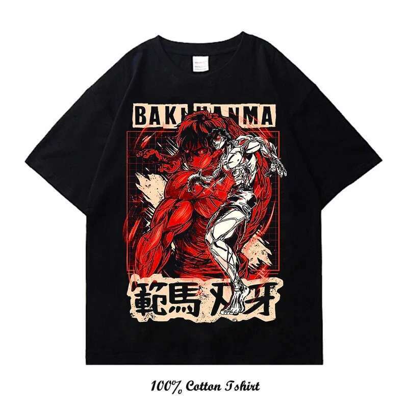 Men's and Women's Short Sleeve Round Neck T-shirt, Vintage, Cotton, Harajuku, with Grappler Baki Kyokudai Taikai