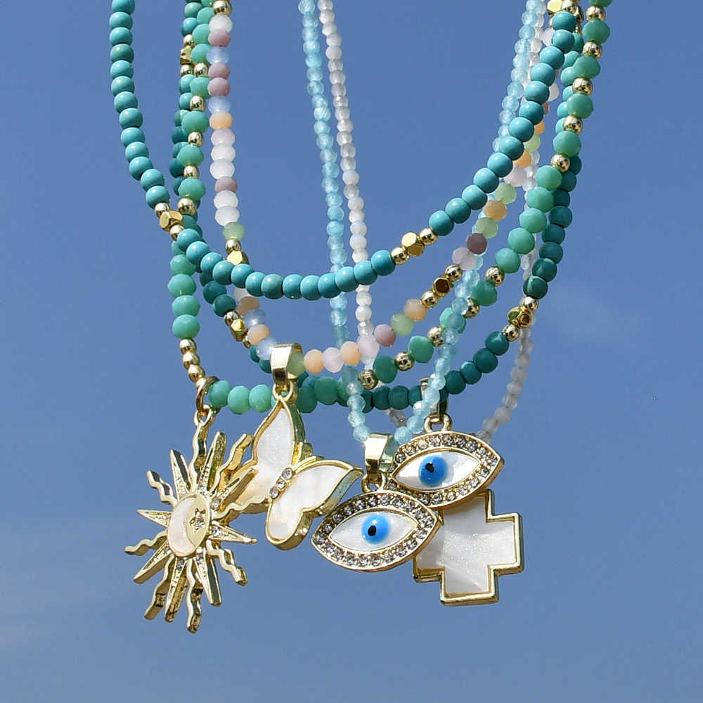 Pendant Necklaces Summer Dopamine Jewelry Butterfly Necklace Female Y2K Devils Eye Crystal Bead Necklace Ins Premium H25219
