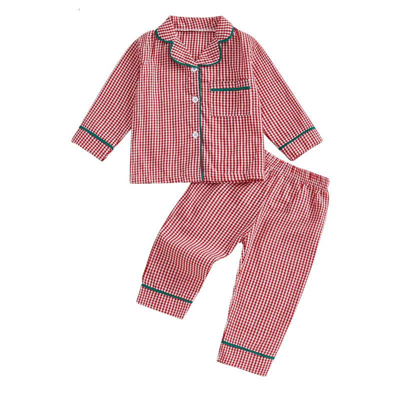 1-4Years Kids Baby Girl Boy Christmas Pajamas Set Autumn Plaid Print Long Sleeve Shirt and Pants 2Pieces Set Toddler Sleepwear 250220