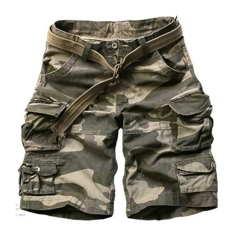 High Quality Camouflage Cotton Cargo Shorts For Men Summer Multi Pocket Military Knee Length Casual Mens shorts ( Free Belt ) X250220