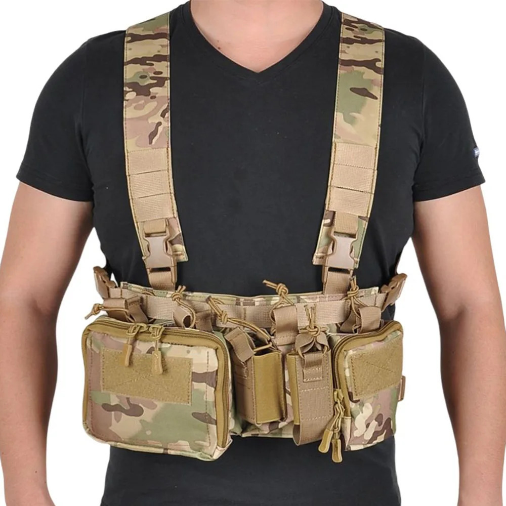 Tactical Chest Vest Rig Bag Field Training Vest Multifunctional Camouflage Strap with Multi-Pocket Outdoor Camping CS Match Pack 250219
