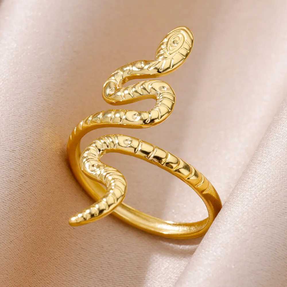 Snake Rings for wen Men Gold Color stainless steel Open Adjustable Rings Vintage Gothic Punk Party Aesthetic Jewelry Gift X250220