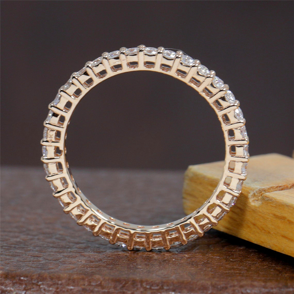 18K Real Gold 2.0mm Round Cut Lab Grown Diamond Eternity Band Ring Yellow Gold Full CVD HPHT Diamond Dainty Stackable Wedding Ring