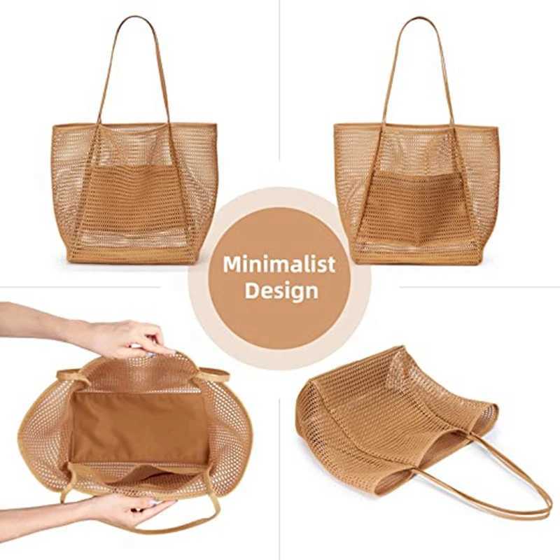 Lightweight Foldable Beach Mesh Tote Bag for Women Casual Tote Bag Shoulder Bag for Picnic Vacation Pool Trip Max 23L Z250219