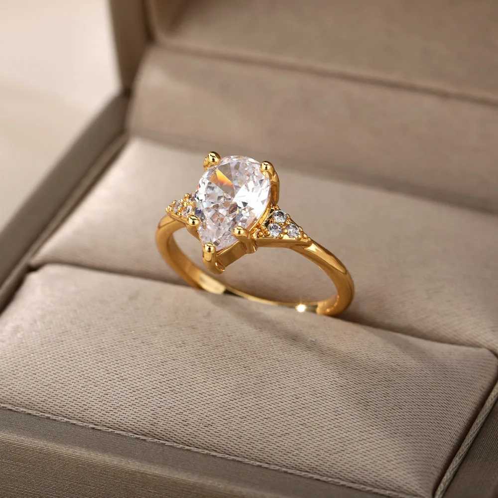 StainlESS Steel Water Drop Rings For Wen Shiny Wedding Couple Ring 2022 Trend Aesthetic Jewelry Gift Bague Femme X250220
