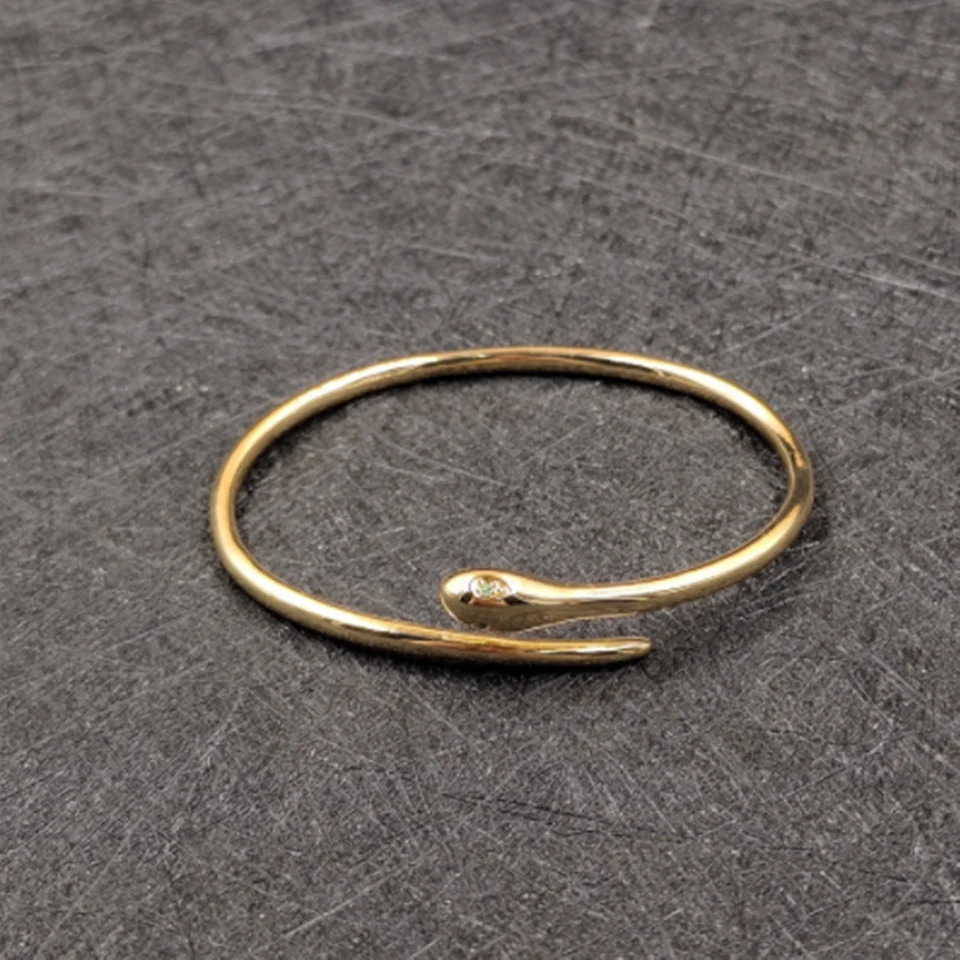 Simple Fashionable Snake-shaped Copper Bracelet Opening Adjustable Golden Retro Snake Head Bangles Men Women Personality Jewelry 250220