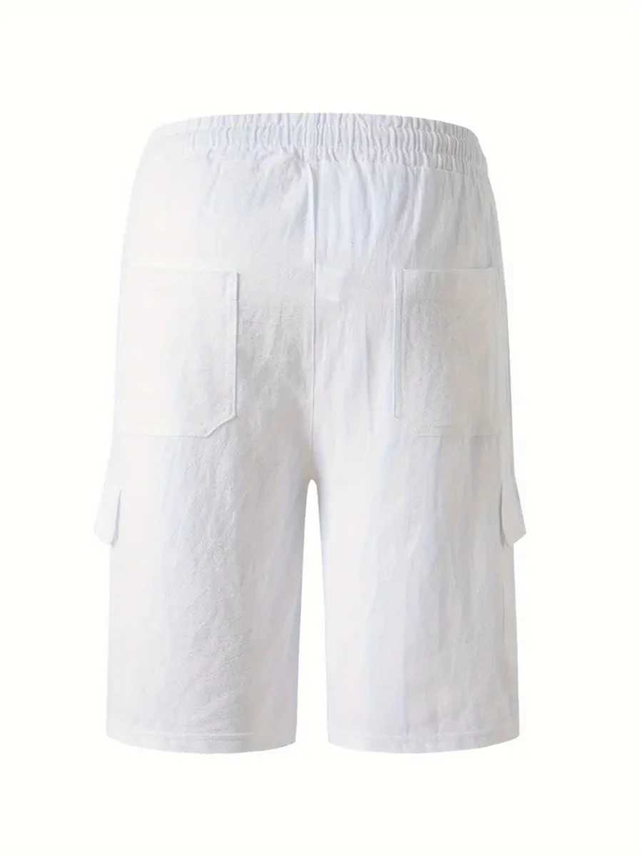 Tiki Hawaii Vacation Casual Loose Drawstring High-end Linen Stiff Mens Beach Shorts For Beach Sports Activities X250220