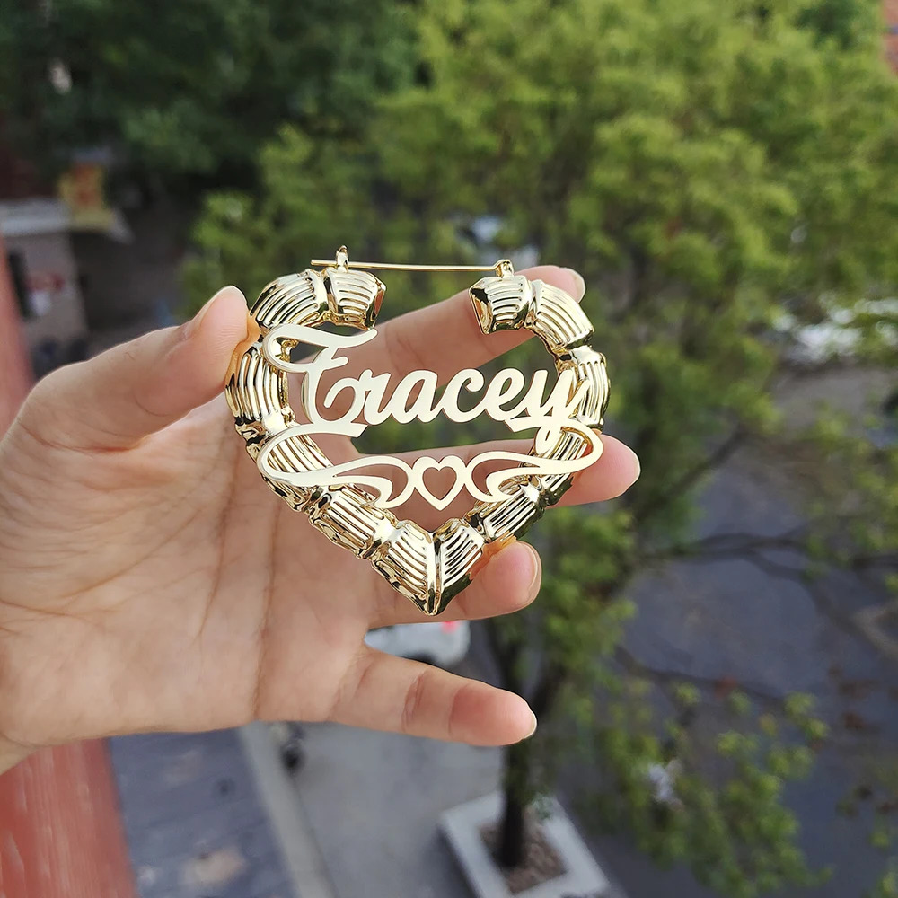DODOAI Stainless steel Custom Heart Bamboo Hoop Earrings Customize Name Earrings Bamboo Style Personality Heart earrings Jewelry 250219