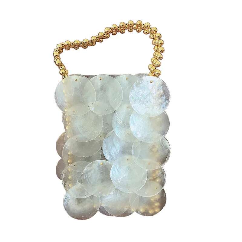 2023 Fairy Shell Natural Fritillary Piece Sequin Hand Weaving Beaded Handbag Crossbody Phone Ladies Party Elegant Bag