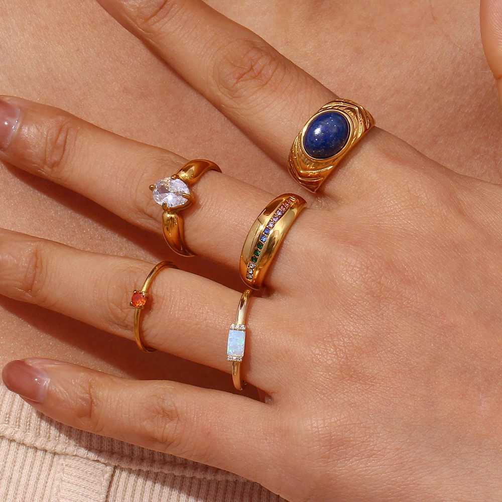 E.B. Luxury Stainless Steel Gold Plated Natural Stone Laips Turquoise Cubic Zirconia Rings For Wen stainless steel ring X250220