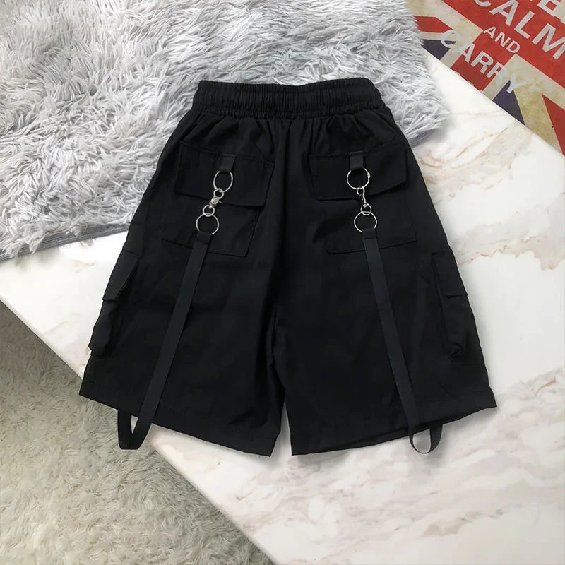 Lucyever Black White Summer Cargo Shorts Women Harajuku Streetwear Unisex Hip Hop Shorts High Waist Baggy Wide Leg Short Pants 250219