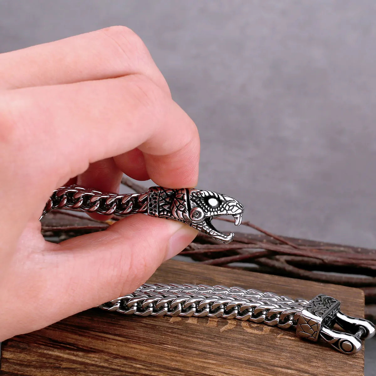 Nordic stainless steel snake head bracelet creative multi-layer chain Ouroboros wristband mens punk hip-hop jewelry gift 250220