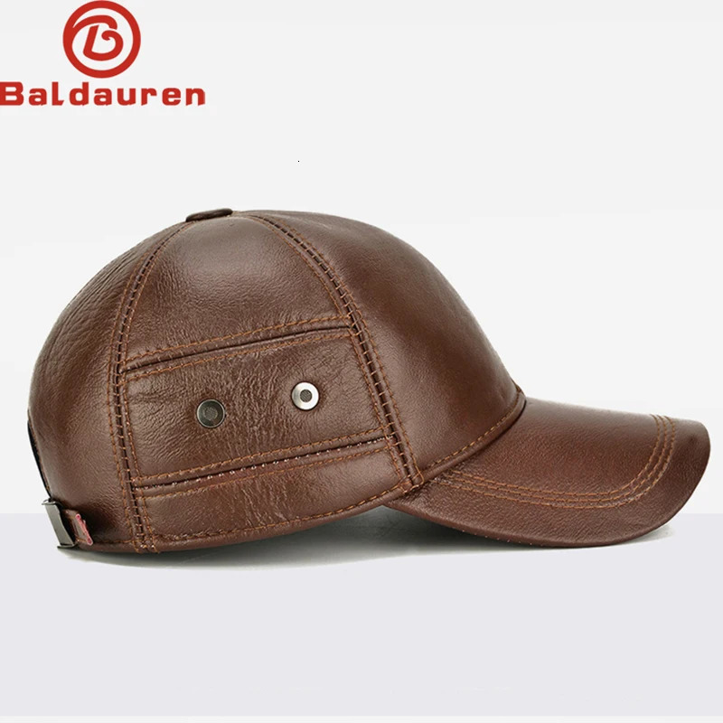 2025 Style Men Cowhide Hat Winter Warm Outdoor Protect Ear Real Leather Adjustable Baseball Cap 250218