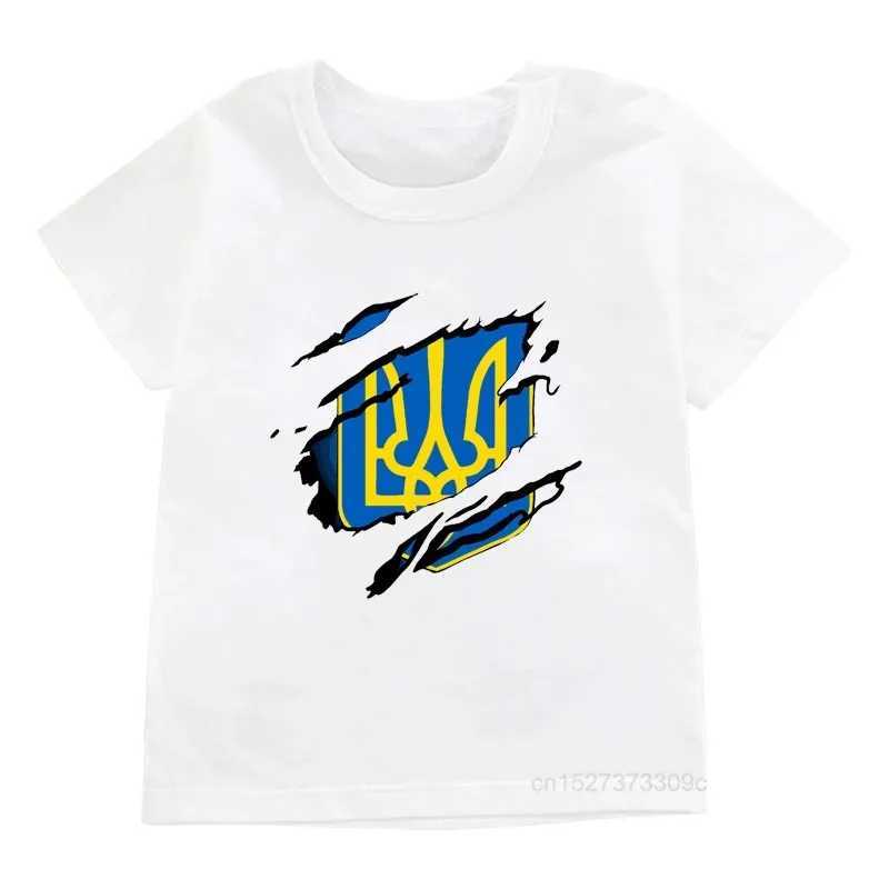 T-shirts Ukraine Burning Trident Graphic Print T-shirts for Girls Clothes ChildrenS Tshirt Boys Tops Kids White Round Neckl Short Sleeve H250220