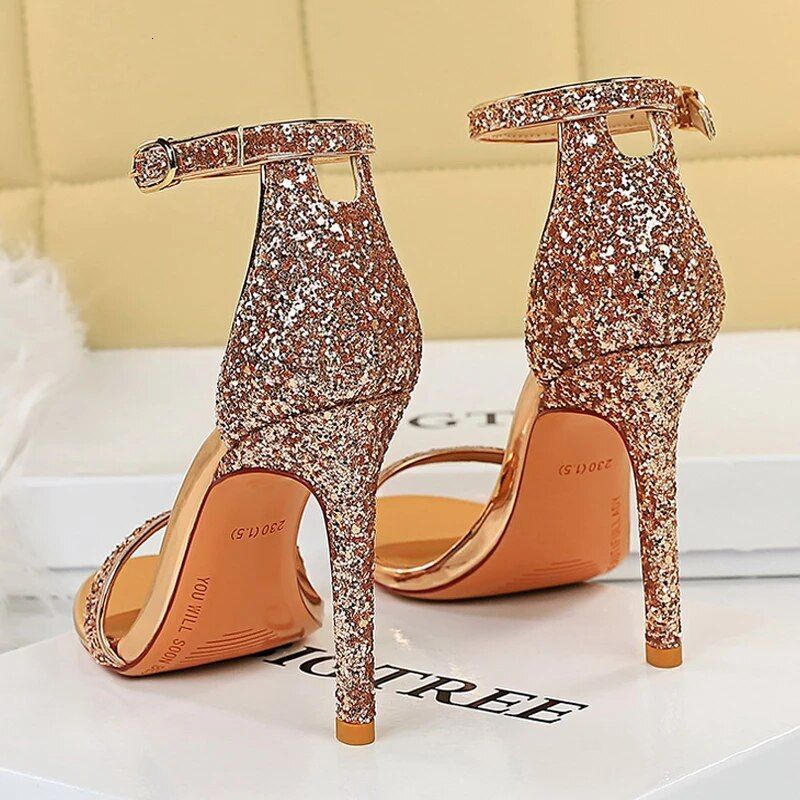 Sexy High Pumps Sparkle Sequins Stiletto 10 Cm Party Shoes Heels Summer Women Sandals New