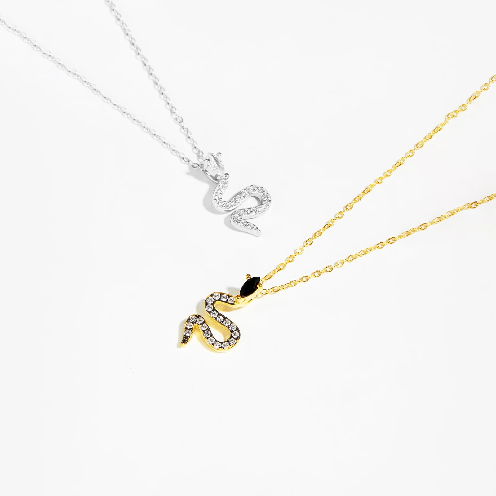ANDYWEN 925 Sterling Silver Gold Split Plating On Snake Gun Pendant On Chain Necklace Women Jewelry Crystal 250220