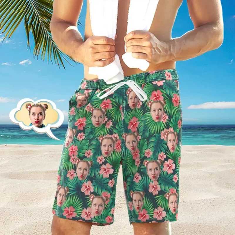 Custom Face Men Shorts Tropical Foliage Breathable Beach Shorts 3D Printed Unisex Gym Sport Board Short Pants Ice Swim Trunks X250220