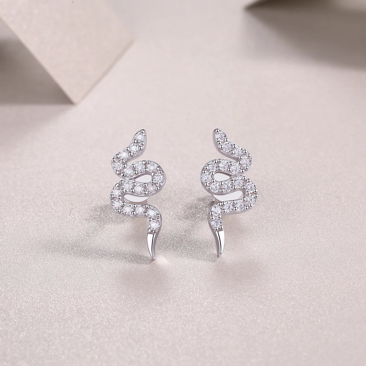 925 sterling silver snake stud earrings with Moissanite low allergenicity durability and elegant female 250220