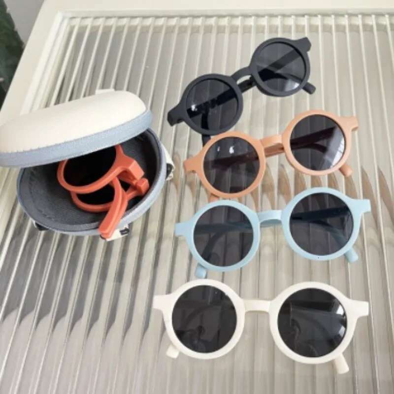 Ddmyshoesvip Foldable Kids Sunglasses Girls Boys Cute Round Sun Glasses Children Street Beat Eyeglasses Baby Shades Eyewears UV Protection