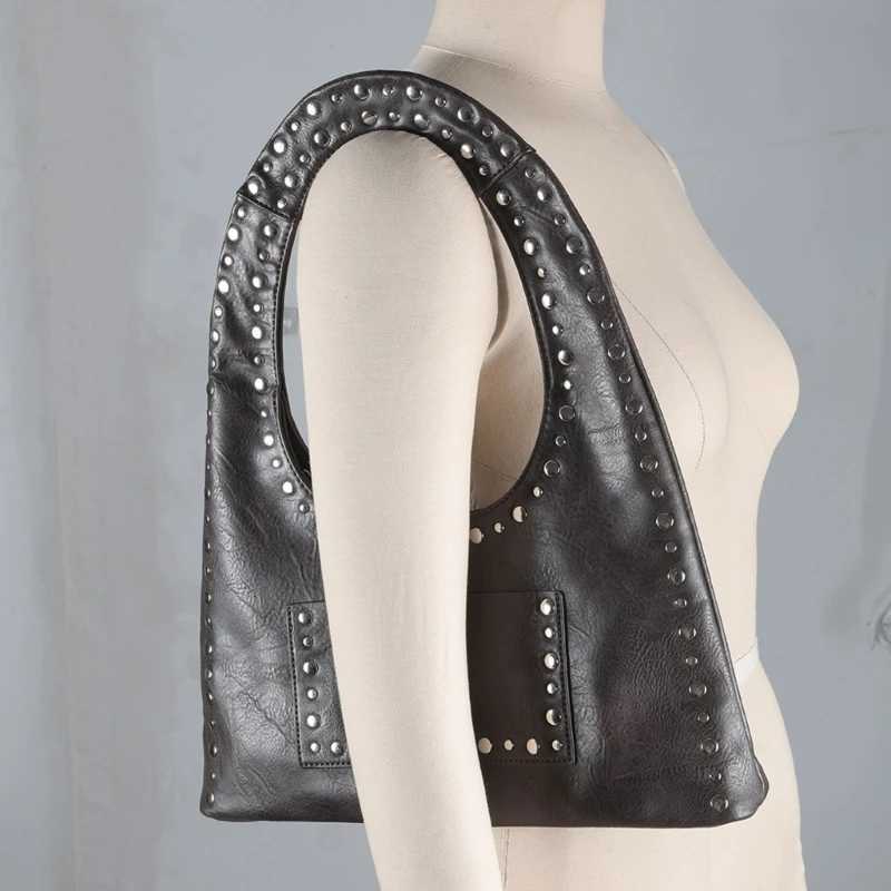Stylish Decorated Shoulder Bag Motorcycle PU Leather Casual Handbag Suitable for Various Occasion Y250218