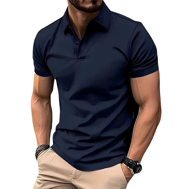 mens short sleeved Tshirt summer solid color lapel polo shirt lightweight breathable street 250220