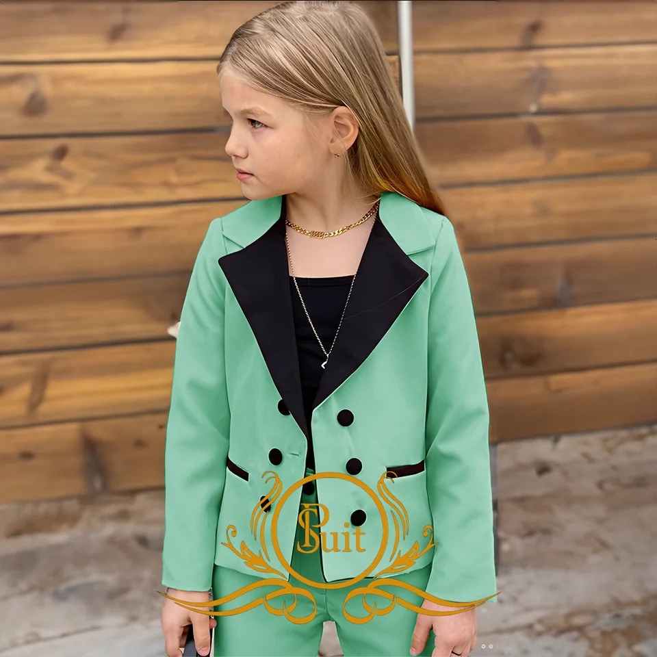 Girls Blazer Double Breasted Lapel Suits Fashion Kids JacketsPants Set Loose Formal Teenage Casual Outfit 250219