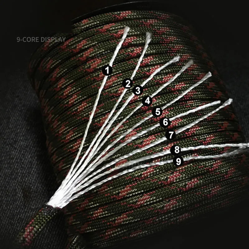 100M 550 Military Standard 9core Umbrella Rope 4mm Outdoor Survival Tent Tether Strap Clothing 250213