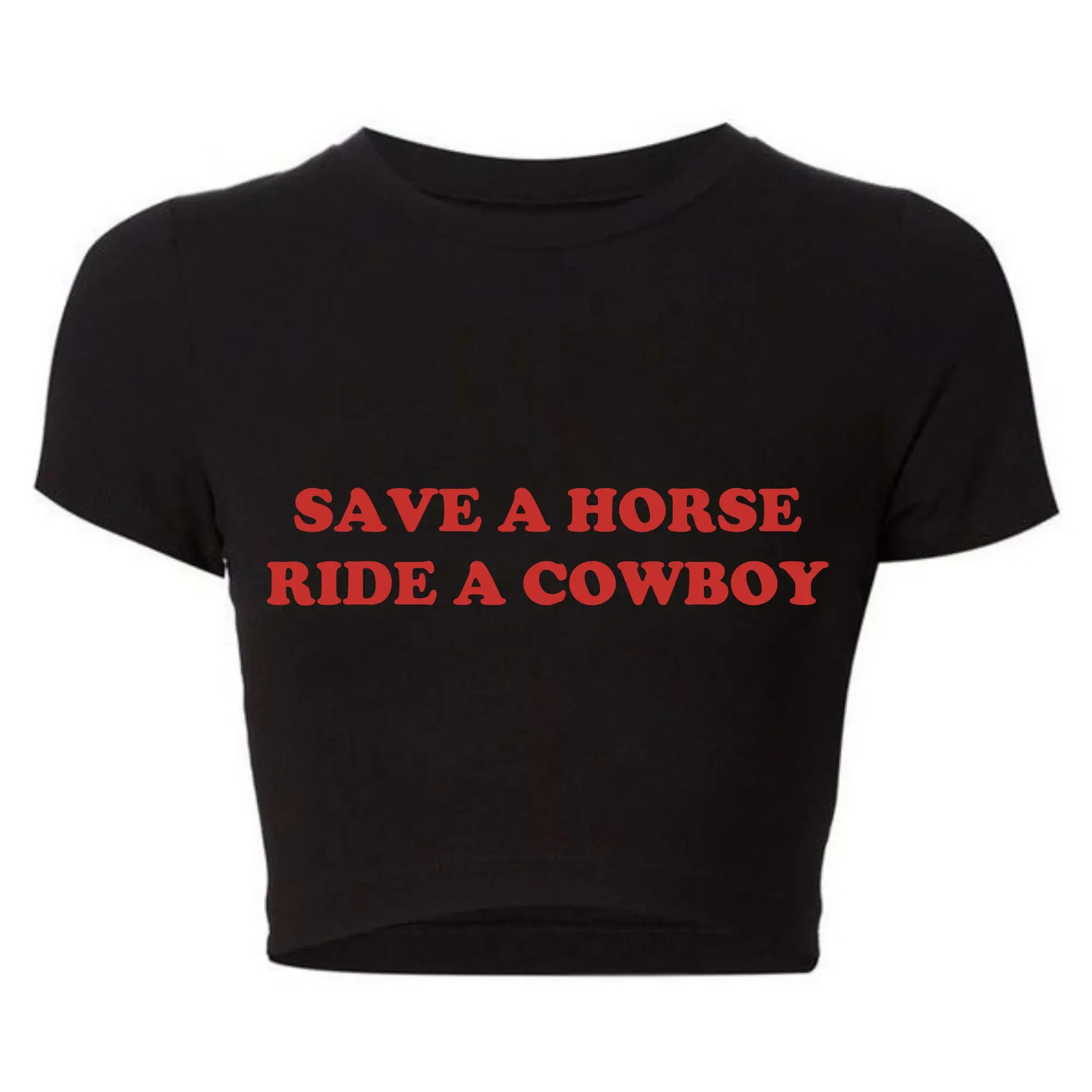 Save A Horse Ride Cowboy Women Crop Top O Neck Baby Tee Y2k Clothing 2000s Grunge Goth T Shirt Vintage Kawaii Tshirt Female 250214