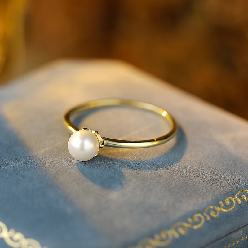 Fashionable Simple and Versatile Genuine S925 Silver 14K Gold Small Pearl Plain Ring Classic Style Ring 250213