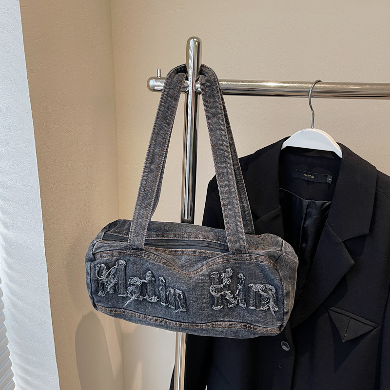 Korean Matinkim Denim Casual Underarm Shoulder Bag, Trendy And Cool, Large Capacity Bowling Tote Bag
