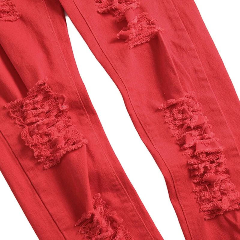 Jeans Straight Motorcycle Beggar Pants Large Size European Hole White Red Black And American Mens Denim 250219